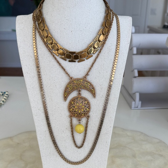 Jewelry - Goldtone and Yellow Layered Necklace Set